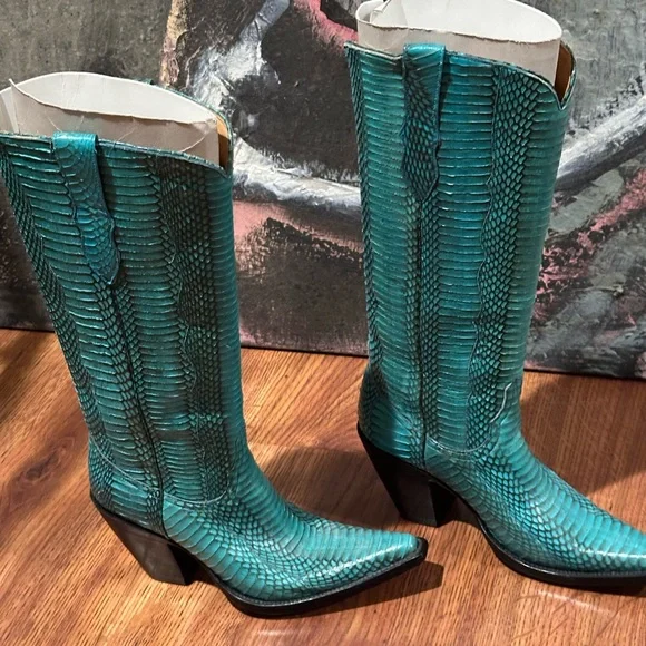 Old Gringo Teal Snakeskin Heeled Boots - Picture 5 of 6
